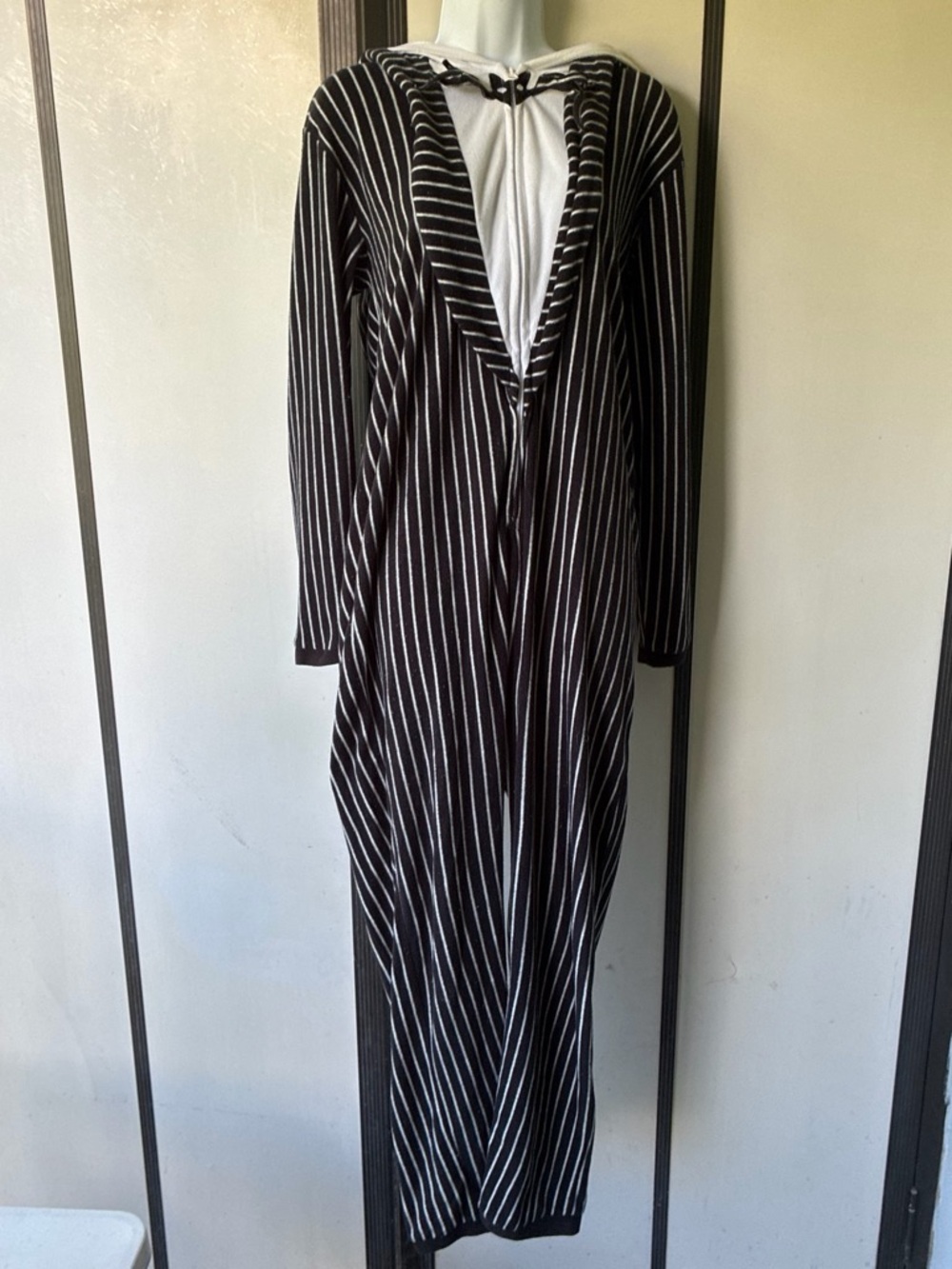 Disney Black and White Striped Hooded pajama onesie jumpsuit